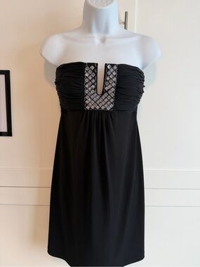 Calvin Klein Black Embellished Dress | Sleeveless Ruched Cocktail Dress